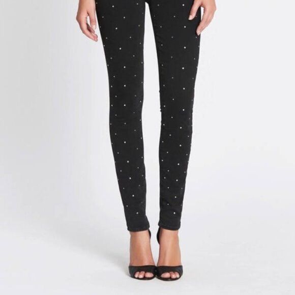 PAIGE Jeans Verdugo Ultra Skinny Mid-Rise Midnight Black Crystal Studs Size 26 - Picture 3 of 12